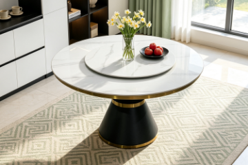 Picture of ORBIT 150 Round White Sintered Stone Dining Table with Lazy Susan