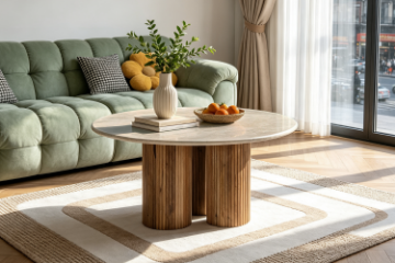 Picture of BLIX Mango Wood D68 Round Coffee Table with Marble Top
