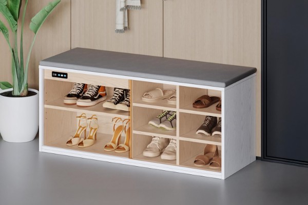 Picture of PORTIO Sliding Glass Door Shoe Bench with Ozone & Negative Ion Deodorising Function (White)