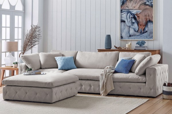 Picture of   [FLOOR MODEL CLEARANCE] SUSSEX Memory Foam 4 Seater Extra Large Sofa with Ottoman (Light Grey)