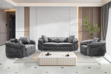 Picture of   [FLOOR MODEL CLEARANCE] PIEDMONT 2 Seater Chesterfield Velvet Sofa Range (Grey)
