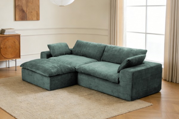 Picture of  [FLOOR MODEL CLEARANCE] ELDEL Chenille Fabric Compressed Sofa with Ottoman (Green)