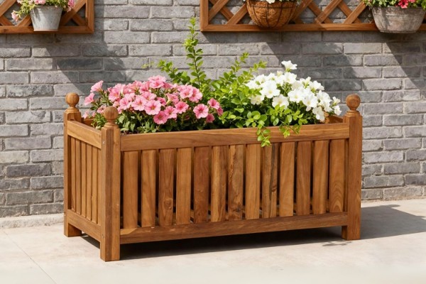 Picture of [FLOOR MODEL CLEARANCE] BALI Outdoor Solid Teak Double Flower Box (90x44x50cm)