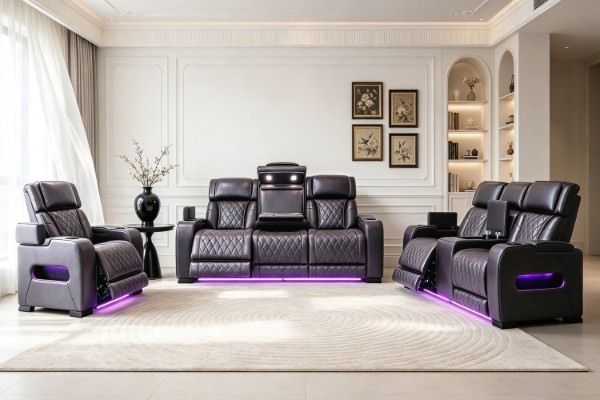 Picture of VOLT Air Leather Dual Motor Power Reclining Sofa Range with Cup Holders & Storage & USB Port & Wireless Charging & LED Lighting (Brown)