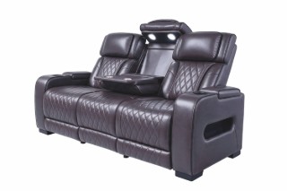 Picture of VOLT Air Leather Dual Motor Power Reclining Sofa Range (Brown) - 3 Seat with Drop-Down Console & Reading Light & Wireless Charging & Cup Holders & Storage & USB Port & LED Lighting (3RRC)