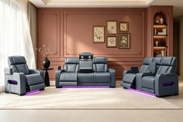 Picture of VOLT Air Leather Dual Motor Power Reclining Sofa Range with Heating and Cooling Cup Holder & Storage & Type-C Port & Wireless Charging & LED Lighting (Grey)