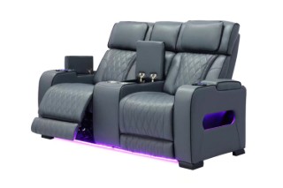 Picture of VOLT Air Leather Dual Motor Power Reclining Sofa Range (Grey) - 2 Seat with Console & Heating and Cooling Cup Holders & Storage & Type-C Port & LED Lighting (2RRC)