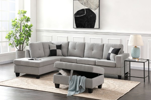 Picture of [FLOOR MODEL CLEARANCE] ADISEN Facing Left L-Shape Sofa (Light Grey)