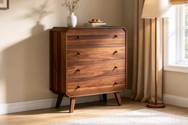 Picture of WALCOTT 4-Drawer Solid Walnut Veneer Tallboy
