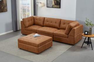 Picture of AUSTEN Fabric Modular Sectional Sofa Range (Brown Gold) - 4PC Combo Set (Armlessx1 + Arm Facing Leftx1 + Arm Facing Rightx1 + Ottomanx1)