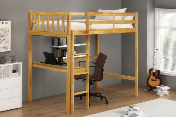 Picture of LYDIA Solid Wood Single Loft Bed Frame with Desk