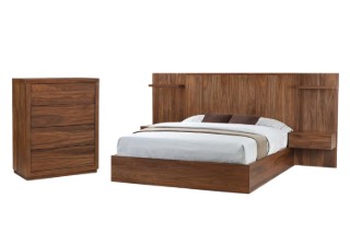Picture of WALNOVA Solid Walnut Veneer Bedroom Combo Set with Side Pier in Queen Size - 4PC Combo