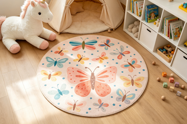 Picture of FABLE D100 Cartoon Washable Rug (Butterfly Printed)