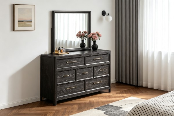 Picture of MONTEREY Genuine Mindi Wood Veneer 7-Drawer Dresser with Mirror