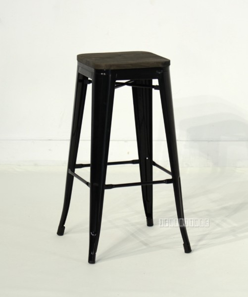 Picture of [FLOOR MODEL CLEARANCE] TOLIX Replica Bar Stool H76 with Rustic Elm Seat - Black