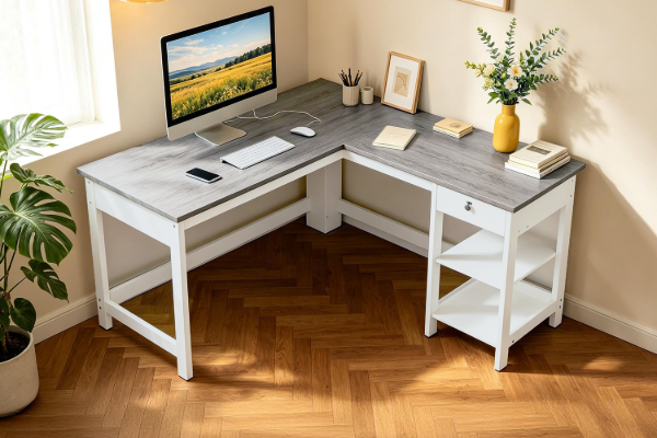 Picture of [FLOOR MODEL CLEARANCE]  TIVON 150 L-shaped Desk with Drawer & Shelves