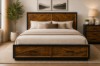 Picture of HERRINGBONE Genuine Wood Veneer Bed with 2 Storage Drawers in Queen/Super King Size