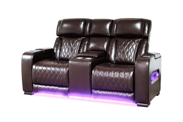 Picture of VOLT Air Leather Dual Motor Power Reclining Sofa Range (Brown) - 2 Seat with Console & Heating and Cooling Cup Holders & Storage & Type-C Port & LED Lighting (2RRC)