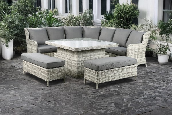 Picture of [FLOOR MODEL CLEARANCE] BARCELONA 6PC Sectional Outdoor Lounge & Dining Sofa Set (Gas Lift Table)