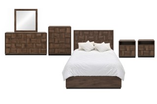 Picture of MERIDIAN Bedroom Combo Set in Queen Size with 3D Panel Design - 6PC Combo