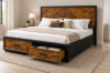 Picture of HERRINGBONE Genuine Wood Veneer Bed with 2 Storage Drawers in Queen/Super King Size
