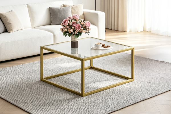 Picture of [FLOOR MODEL CLEARANCE]  TOBAGO 68 Square Ribbed Tempered Glass Coffee Table