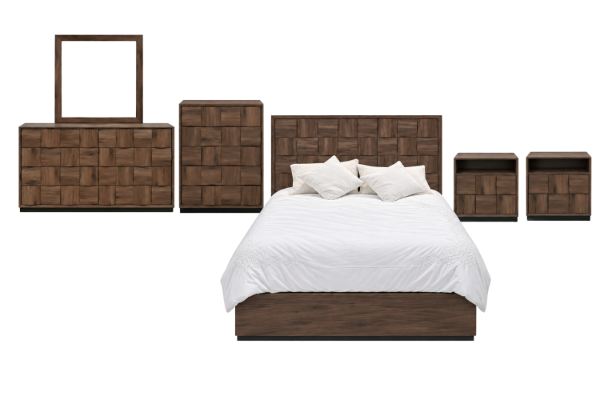 Picture of MERIDIAN Bedroom Combo Set in Queen Size with 3D Panel Design - 6PC Combo