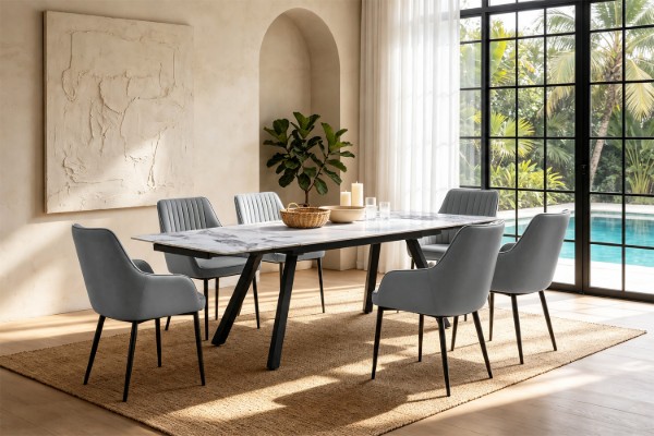 Picture of DALTON 1.6M-2.4M 7PC Extension Sintered Stone Top Dining Set