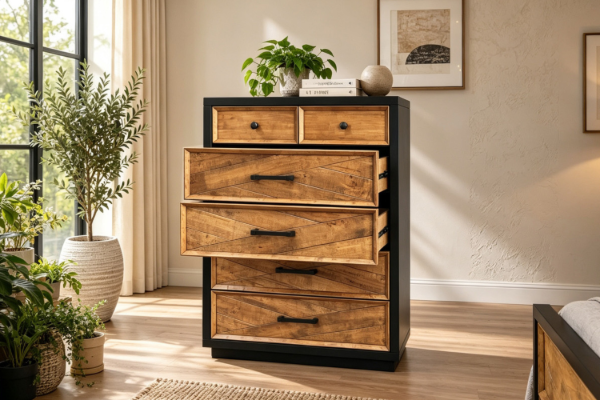 Picture of HERRINGBONE Genuine Wood Veneer 6-Drawer Tallboy