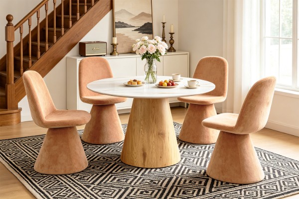 Picture of PHOENIX D110 5PC Sintered Stone Top Dining Table & 360° Swivel Chairs Set