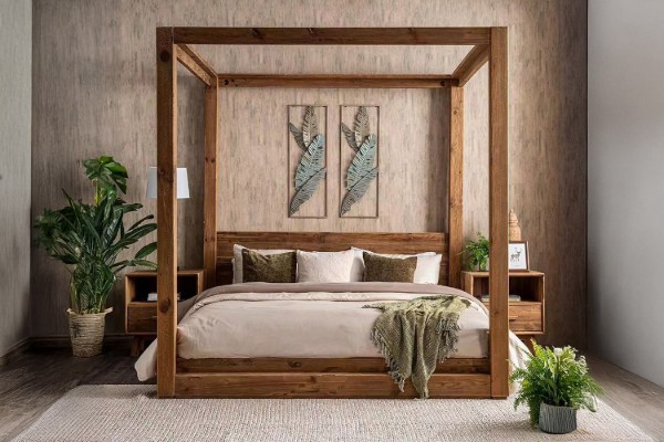 Picture of [FLOOR MODEL CLEARANCE]LIORA Reclaimed Pine 4 Poster Bed Frame in Queen Size