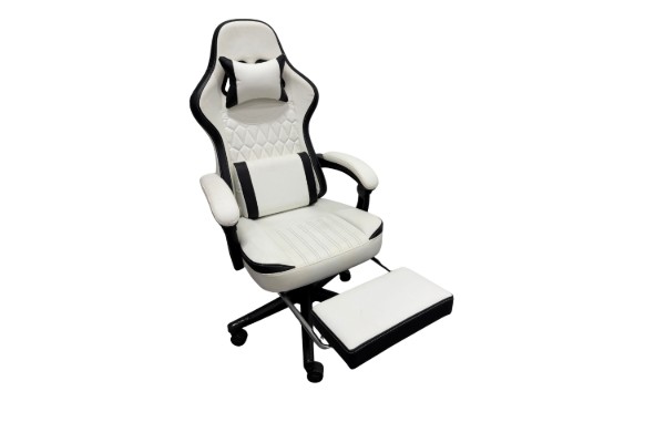 Picture of TURBO 360° Swivel Height-Adjustable Gaming Chair with Reclining Backrest, Lumbar Support & Footrest (Off White with Black)