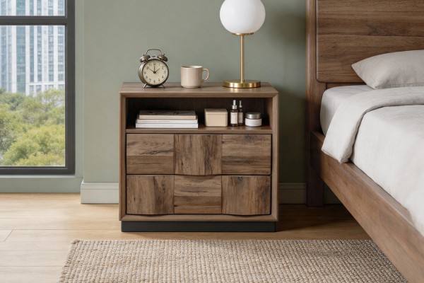 Picture of MERIDIAN 2-Drawer Bedside Table with 3D Panel Design