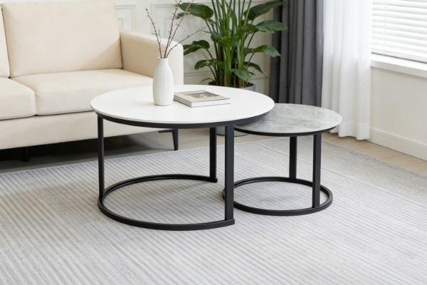 Picture of [FLOOR MODEL CLEARANCE]RADIUS Sintered Stone Table Top Nesting Coffee Table (Off White&Grey)