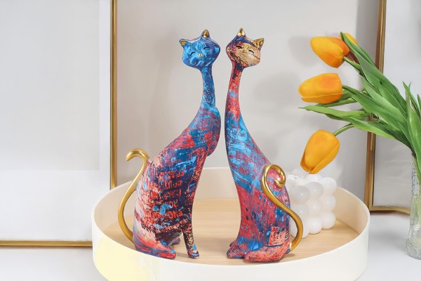 Picture of 359-002 Tabletop Decor Colorful Cat Figurine Set