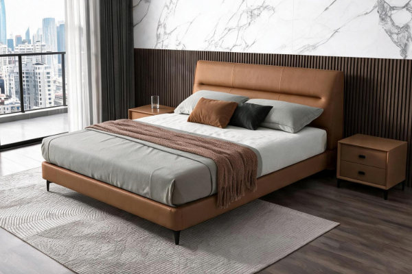 Picture of CUBA Genuine Leather Bed Frame in King Size (Brown)