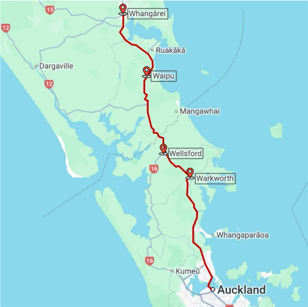 Whangārei to Auckland Route